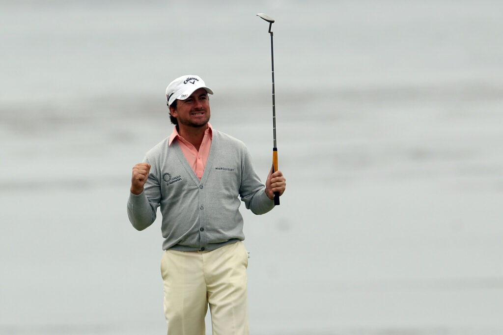 Graeme McDowell celebrates after holing the putt to win the 2010 US Open