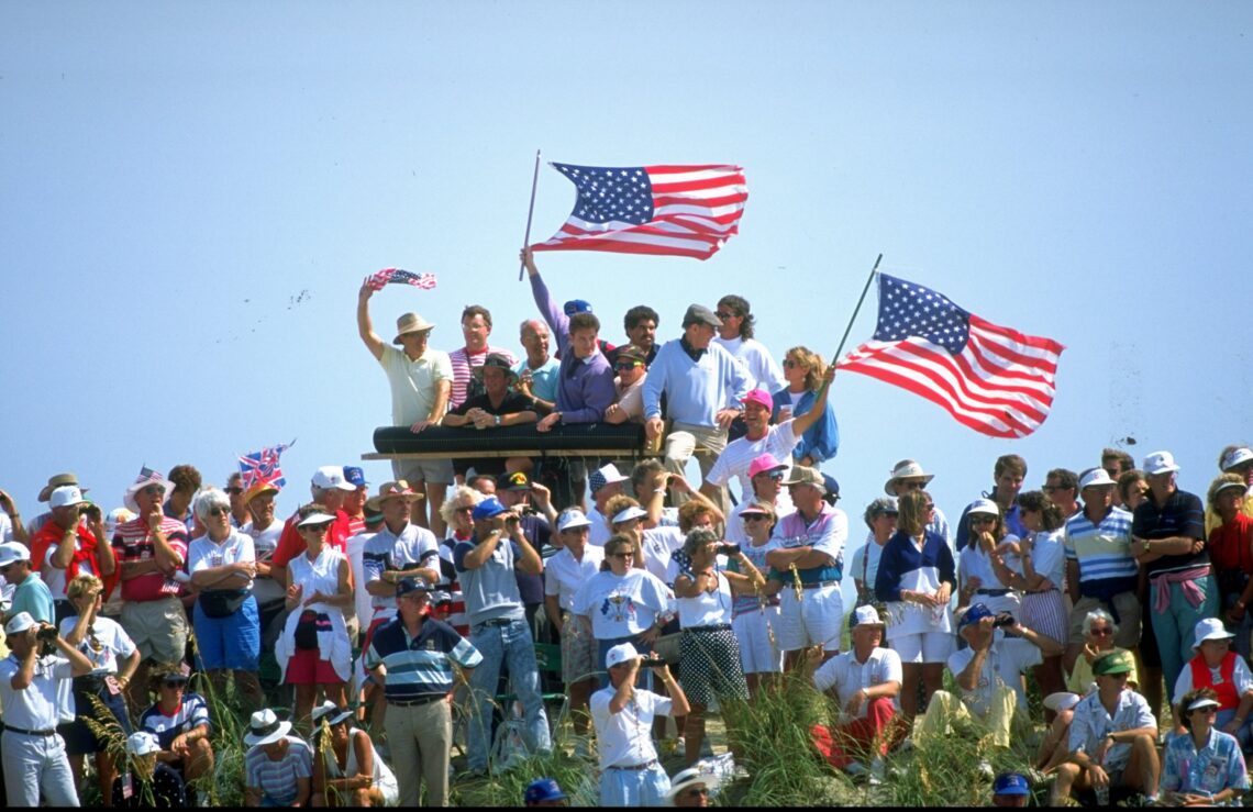 1991: General view of American supporters during the Ryder Cup at Kiawah Island in South Carolina, USA. The USA team won the event with a score of...