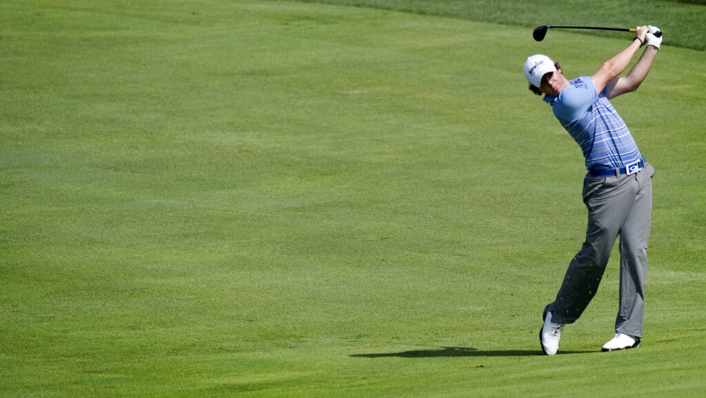 Rory McIlroy hits an approach shot during the second round of the 2011 US Open