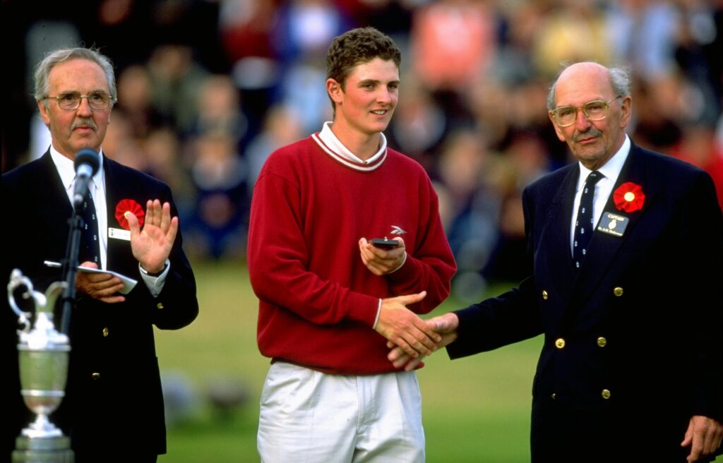 Justin Rose presented with the Silver Medal after the 1998 Open Championship