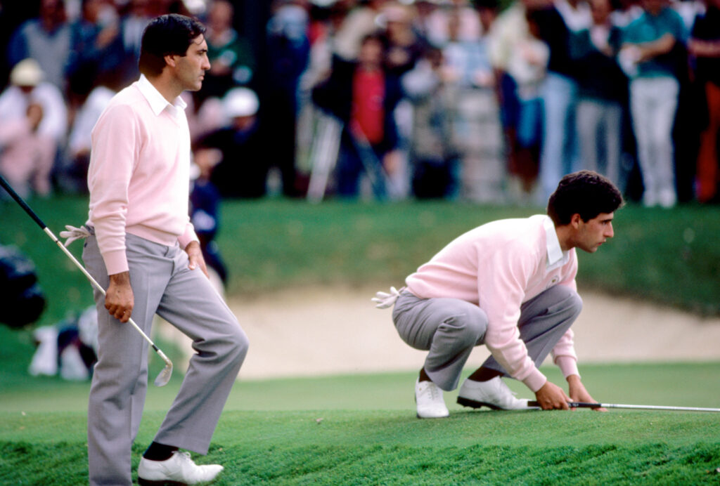 Seve Ballesteros and Jose Maria Olazabal in action during the 1987 Ryder Cup at Muirfield Village