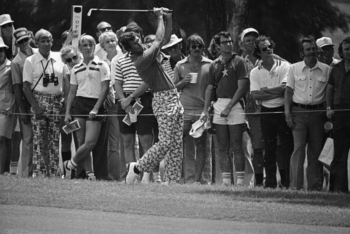 (Original Caption) Hubert Green sends the ball to the cup for a par on the first hole in the third round of the US Open at Southern Hills. Green le...