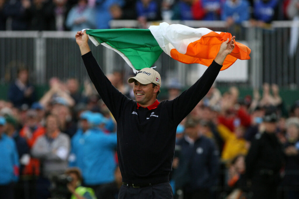 Padraig Harrington celebrates after winning The 136th Open Championship at the Carnoustie