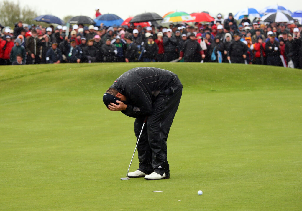 Shane Lowry reacts to missing the putt to win the 2009 Irish Open